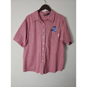 Vintage Winnie The Pooh Disney Eeyore Red Plaid Button Shirt Woman's 20W